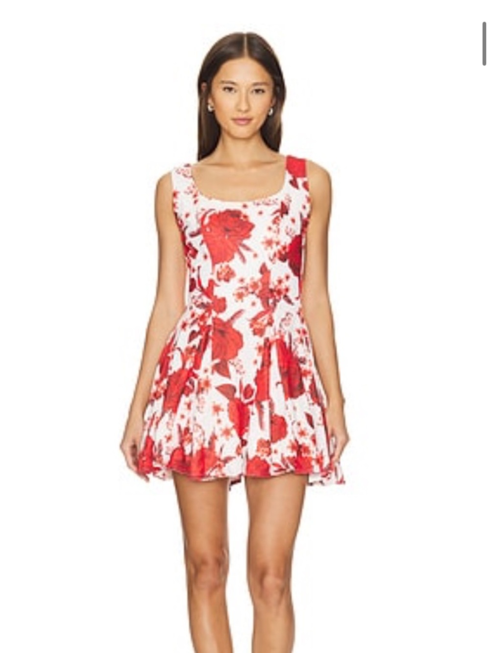 Agua Bendita Red and White Floral Scoop-Neck Mini Dress
